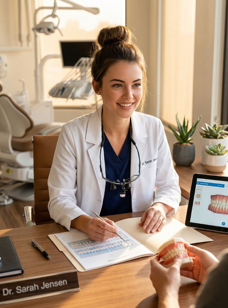 Dentista consultando estrategia de captación de pacientes online